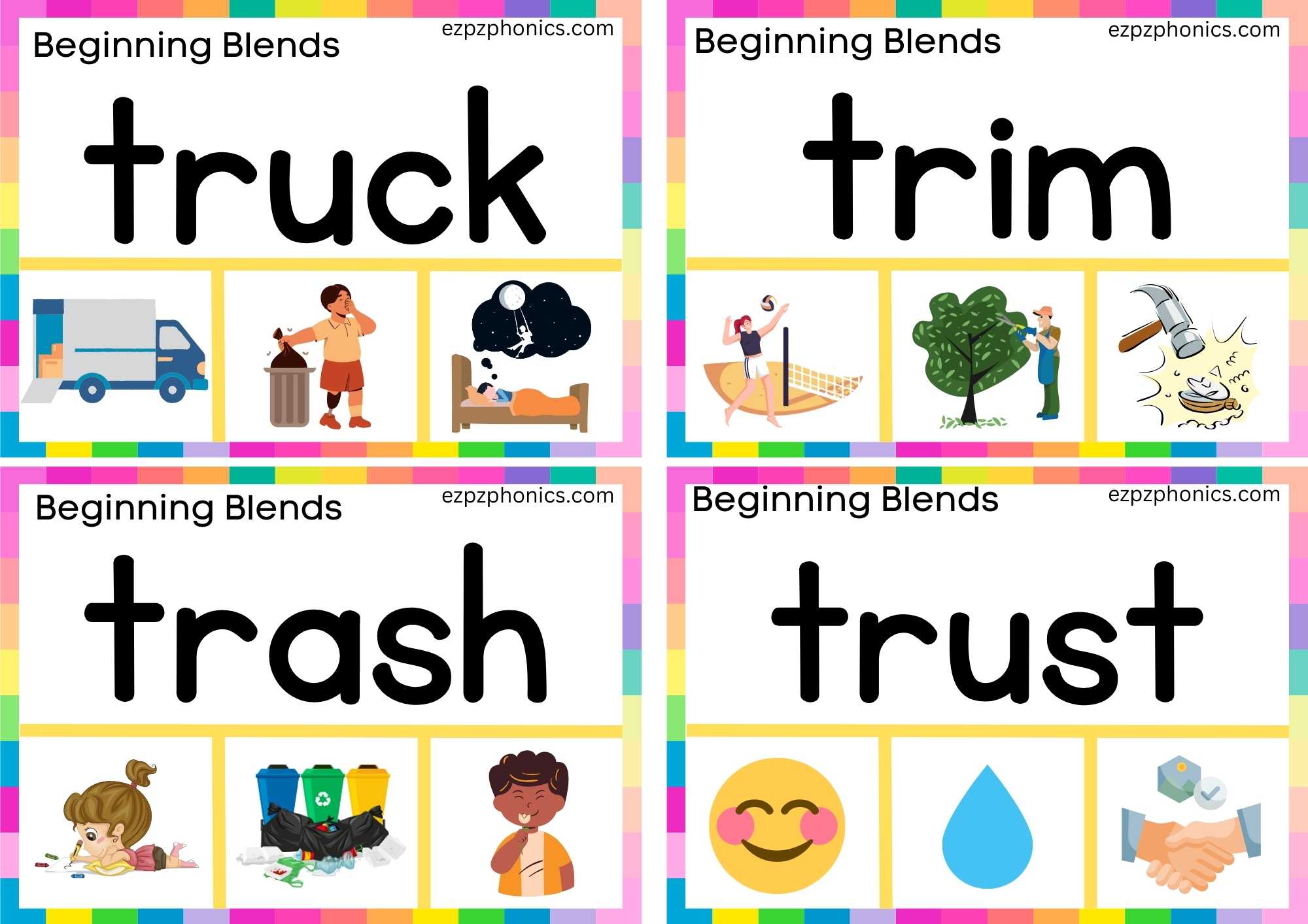 TR Beginning Blends Clip Cards Read The Words And Clip The Correct Images Set 2